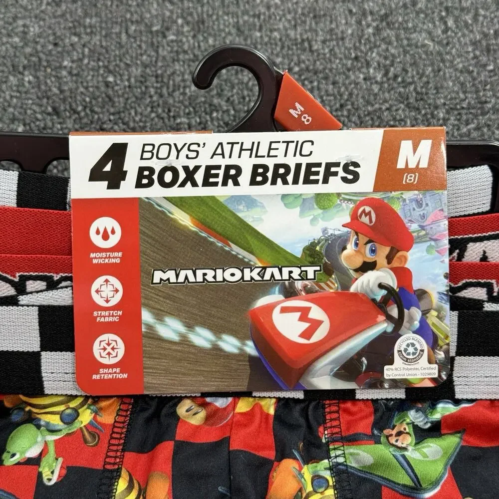Bioworld Mario Kart Boys 4pk Athletic Boxer Briefs Underwear Size M(8)